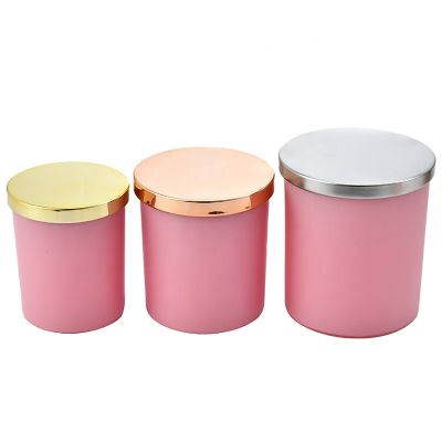 200ml 300ml 400ml round pink frosted candlestick scented glass candle jarRound wood cover metal cover