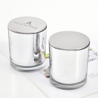 Hot Sale Electroplated Silver Inside Empty Glass Jars For Candles Scented Candles With Flat Lid