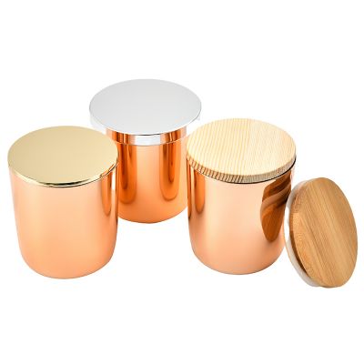 Brand high-end brand custom processing luxury rose gold candle jar glass candlestick handmade bulk wood cover metal lid