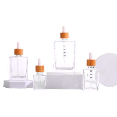 free sample Square Clear Glass Pipette Serum Bottles clear rectangular serum glass dropper bottleCosmetic bamboo packaging
