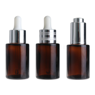 In stock wholesale 30ml custom logo flat shoulder skin care glass dropper serum bottle amber CBD essential oil bottle
