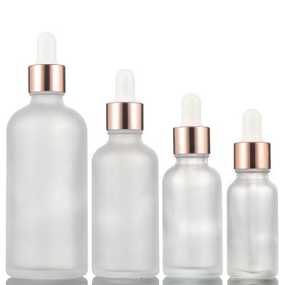 Frosted Clear Essential Oil 30ml 50ml 100ml Glass CBD Oil Bottle with Rose Gold Aluminum Cap