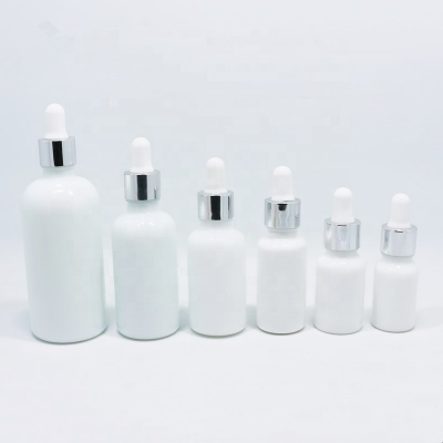 10ml 15ml 30ml 1 oz 50ml 100ml solid milk opal white glass dropper bottle with silver ring for serum essential oil cbd packaging