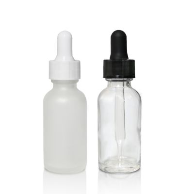 30ml 1oz clear white frosted boston round glass dropper bottle with pipette for essential oils CBD oil packaging