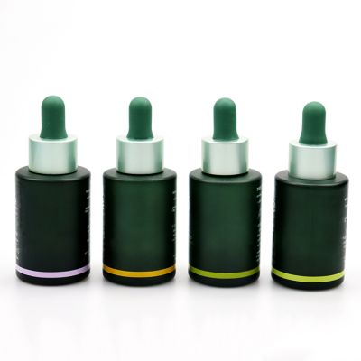 High quality frosted green serum CBD oil bottle 1oz 30ml glass bottle dropper empty cosmetic packaging