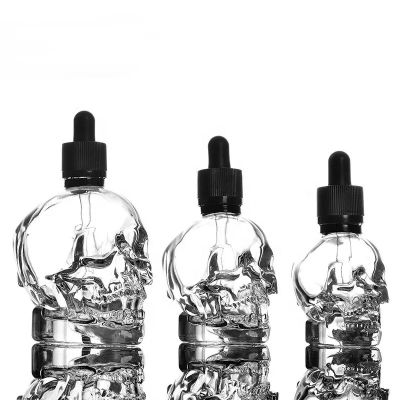 Factory Nice Price Clear Matte Black Transparent Black Skull Glass Bottle For CBD Oil Beard Oil Package With Rubber Dropper