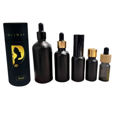 5ml 10ml 15ml 30ml 50ml 100ml empty matte black CBD serum glass essential oil dropper packaging bottle with paper tube