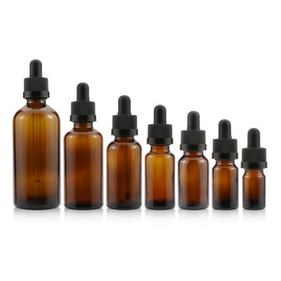 High end 5ml10ml 15ml 20ml 30ml 100ml amber coloured glass dropper bottle for essential oil CBD serum cosmetic packaging
