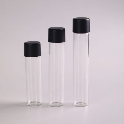 4 Dram Transparent Glass Vial with smooth black white child resistant lid 2 dram glass bottle pre roll tubes