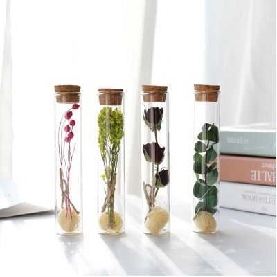 Round Flat Bottom Glass Test Tube Pre Roll Tube with Wooden Cork Lid for Packaging