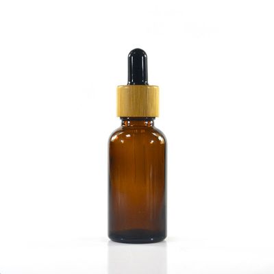 Hot Selling 30ml Amber Frosted CBD Oil Glass Bottle Essential Oil Bottle With Bamboo Dropper