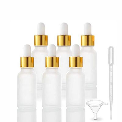 Luxury Essential oil packaging 10ml 15ml cosmetic eye frosted white CBD serum glass dropper bottle with gold cap