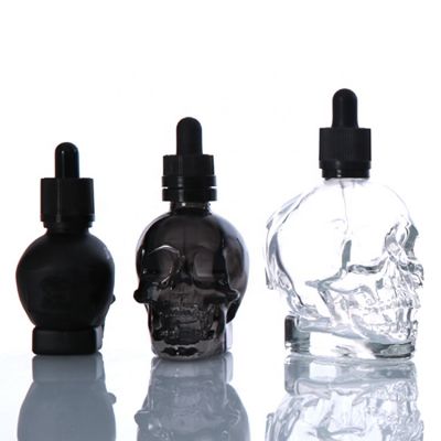 60ml transparent clear skull head perfume beard oil drop shape glass shaped dropper bottle 30ml CBD oil glass bottles