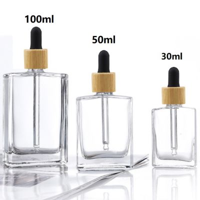 Free Sample STOCK cbd beard perfume Essential Oil 30ml 50ml 100ml clear rectangular Square Glass Bottle with dropper pipette cap