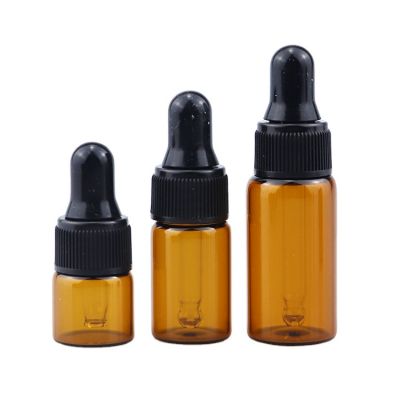 High Quality 1ml 2ml 3ml 5ml amber glass dropper bottle essential CBD oil perfume sample testing vial 5ml tincture bottle