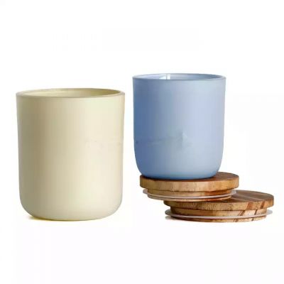Custom blue and light yellow 10oz 6oz candle jar with sealed wood lid candle holder for scented candle making wholesale