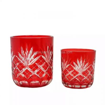 Christmas red glass candle jar hand carved pattern unique candle container vessel for wedding table decoration