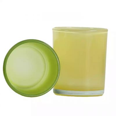 Wholesale matte green yellow pink candle jar with wood lid container candle vessels wholesale for candle making