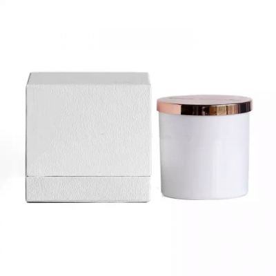 White round glass candle jar with metal lid and gift box set luxury candle holder for wedding decoration