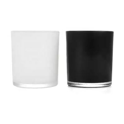 12 oz Glossy black white glass candle jar candle vessel with sealed wood lid