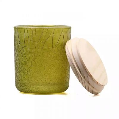 Unique colored glass jars for candle making tree bark effect 3D surface glass candle holder with wood lid