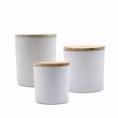 Frosted white 8oz 12oz 16oz series glass candle jar holder with wood lid