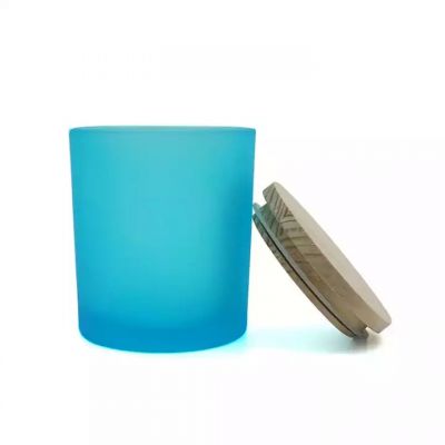 Empty Cylinder Candle Jars Wholesale Frosting Blue 8oz 10oz 12oz Candle Glass Jar With Lid