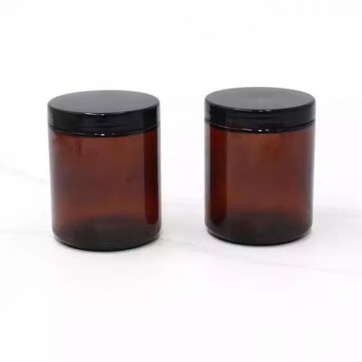 8OZ 7OZ Wholesale amber transparent color cylinder glass candle jars with lid in bulk for home decor wedding