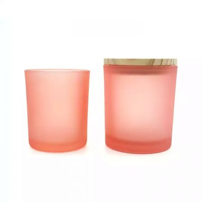 Custom Logo Religious Coloured Glass Candle Jars Pink 220ml 320ml 420ml Glass Candle Jars With Wooden Lids