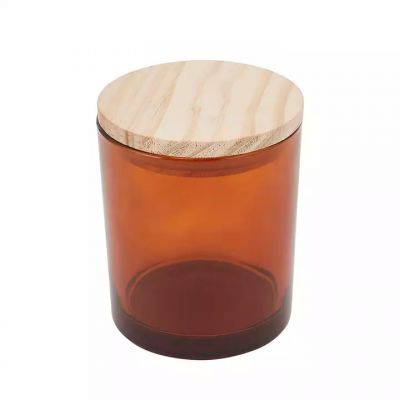 Candle Jars Suppliers 8oz Amber Colored High End Candle Vessel With Lid