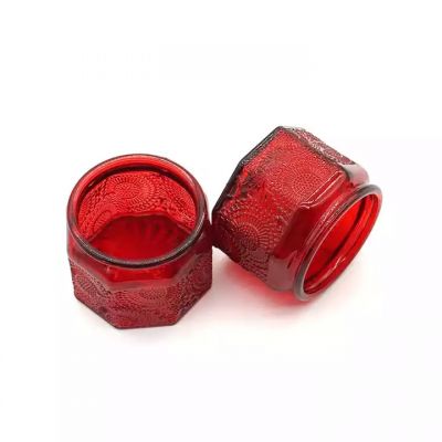 Red 120ml Colors Glass Candle Jars Embossed Candle Container With Metal Lid