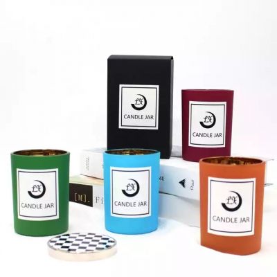 the Best Quality Custom Logo Colored Empty Container Glass Frosted Candle Jars for Home Decoration