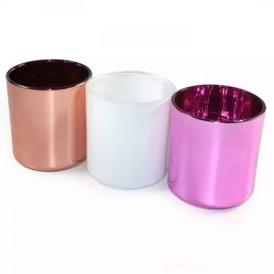 450ml wholesale pink electroplated/white/rose gold glass candle jar candle cup with customized logo