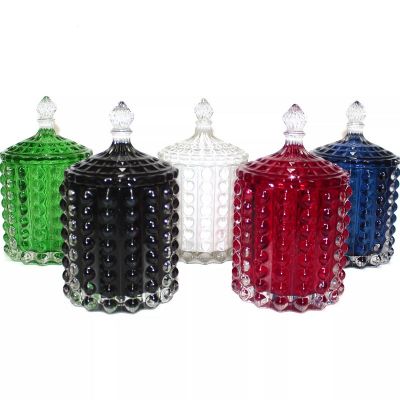 colorful green glass candle jar hobnail candle vessels