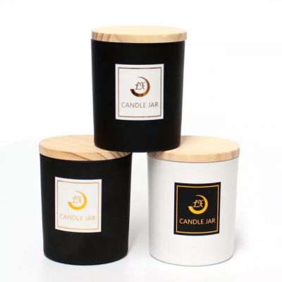 custom LOGO matte black luxury candle holder jar empty candle glass cup with wooden lid for candle making wholesale