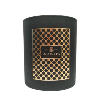 360ml luxury elegant classical cylinder matte black glass candle jar holder with hot-stampling rose gold logo pattern