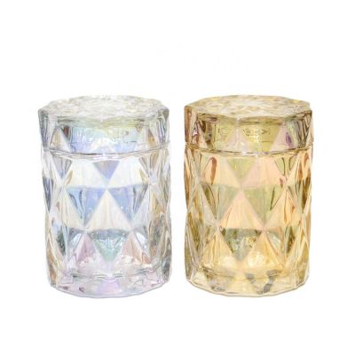 luxury diamond cut lid candle jar holder with glass lids glass jars for candle making unique candle vessels /containers