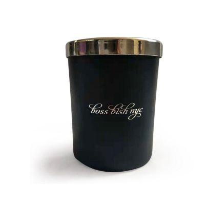 7.8*9.8cm 270ml opaque glossy black glass candle cup/holder/vessels with metal lid and silver logo