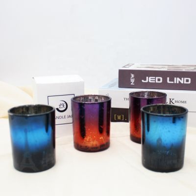 custom Electroplating silver inside laser engraved pattern glass candle jars candle holder with lid and gift boxes luxury