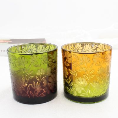custom luxury new unique electroplate silver inside glass vessels for candle making with elegant Laser engraving pattern