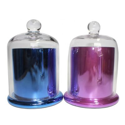 luxury glossy purple copper color candle holder purple blue silver gold candle bell jar glass with domed lid high quality