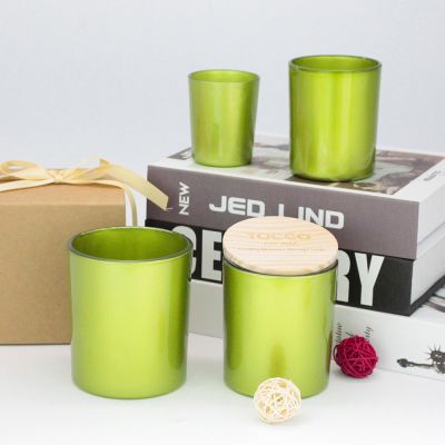 2 oz 5 oz 8 oz 11 oz pearlized empty green unique fancy design gift box glass candle container porta velas de cristal