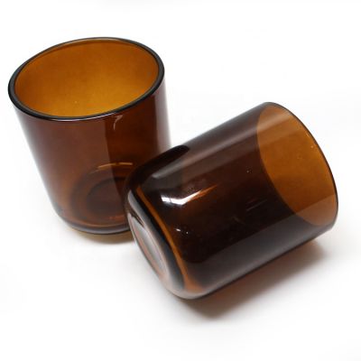 round bottom amber colored unique custom glass candle jars with metal lid transparent candle glass holder with lid