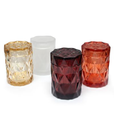 Luxury emboss diamond design custom color 350ml 12oz glass candle jar