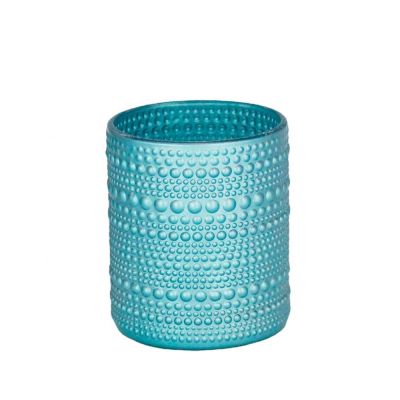 high quality candle jars with lids 14 oz blue convex design anaglyph wave point