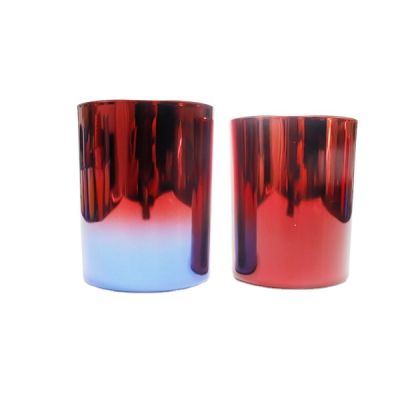  luxury 6.5 oz straight side electroplate artistic gradient glass candle jar red violet bule aura candle vessels two tone