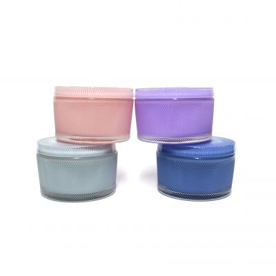 Wholesale fancy multi-color glass round candle vessel with glass lid for Candle Making in bulk /home decor wedding pink