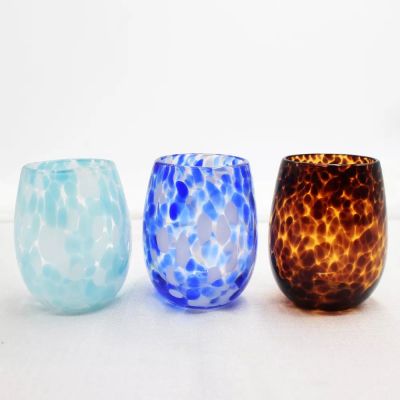 wholesale custom coloured sublimation Egg shape leopard print glass wine water tumbler cups in bulk 13oz 14oz 15oz