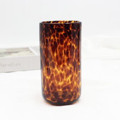 Customized Heat Resistant Colored Leo[ard Print Single Wall Glass Cup Jar for Home Decoration