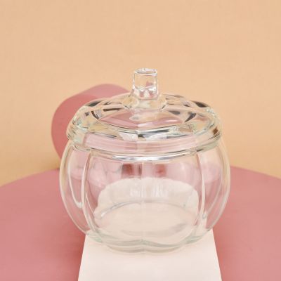 new design Halloween pumpkin shape glass candle jars with lid in bulk